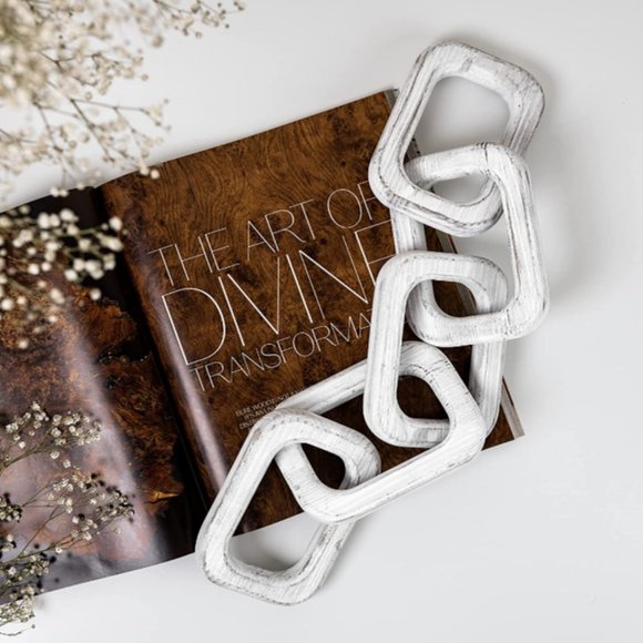 New Large Rustic Wood Chain Link Decor White Washed Pine - Picture 2 of 5